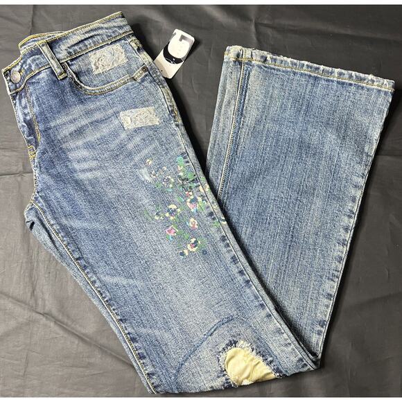 Gadzooks Denim - NWT VINTAGE Gadzooks Pants Womens 29x32 Blue Denim Bedazzled Painted Unique